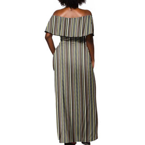 Liberia Kpelle Ethnic Heritage Pattern - Brown Off Shoulder Maxi Dress - African Pride