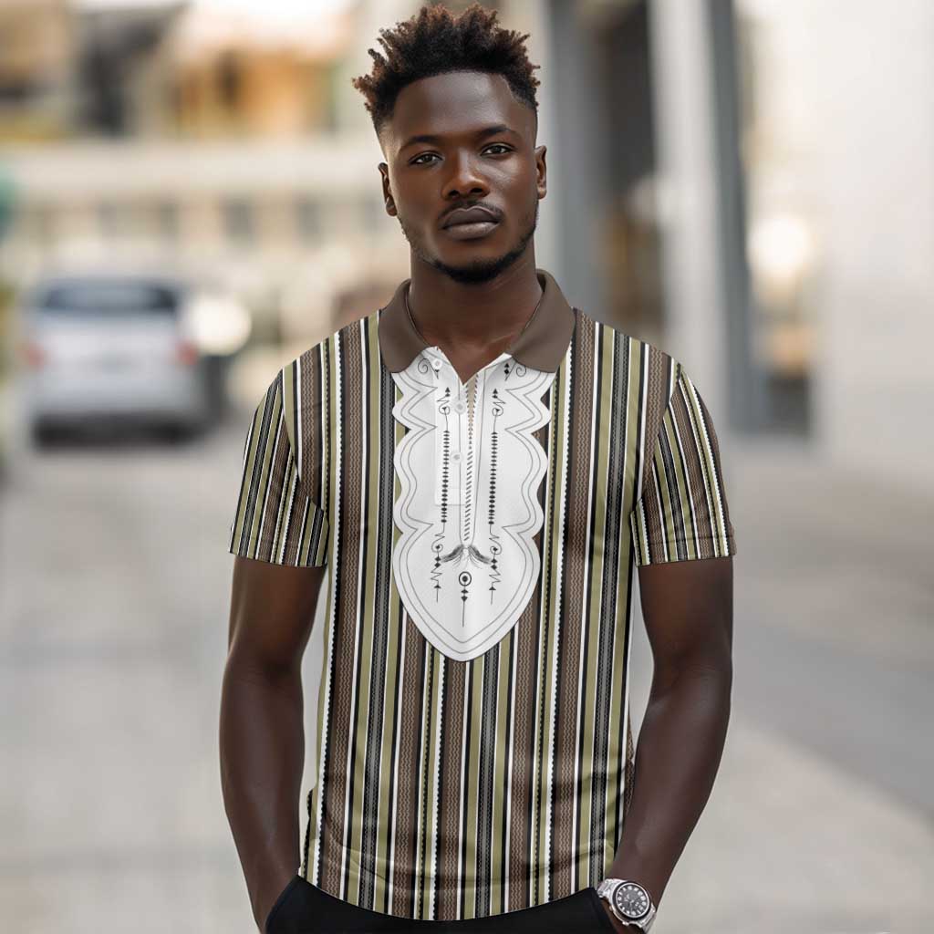 Liberia Kpelle Ethnic Heritage Pattern - Brown Polo Shirt - African Pride