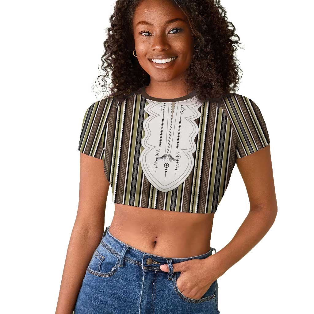 Liberia Kpelle Ethnic Heritage Pattern - Brown Raglan Cropped T shirt - African Pride