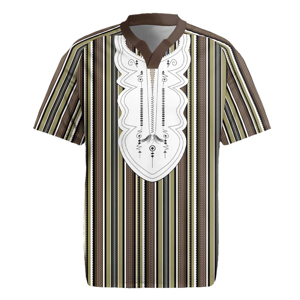 Liberia Kpelle Ethnic Heritage Pattern - Brown Rugby Jersey - African Pride
