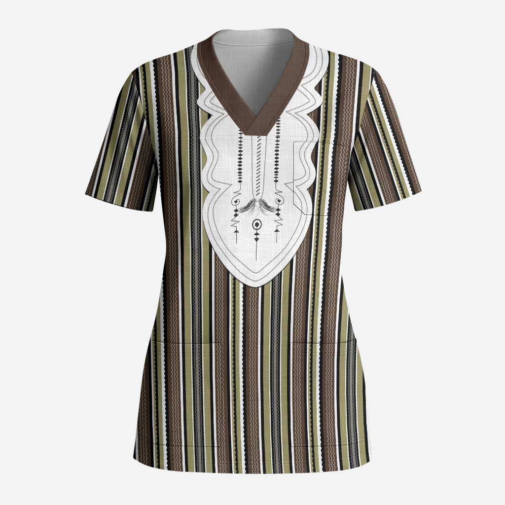 Liberia Kpelle Ethnic Heritage Pattern - Brown Scrub Top - African Pride
