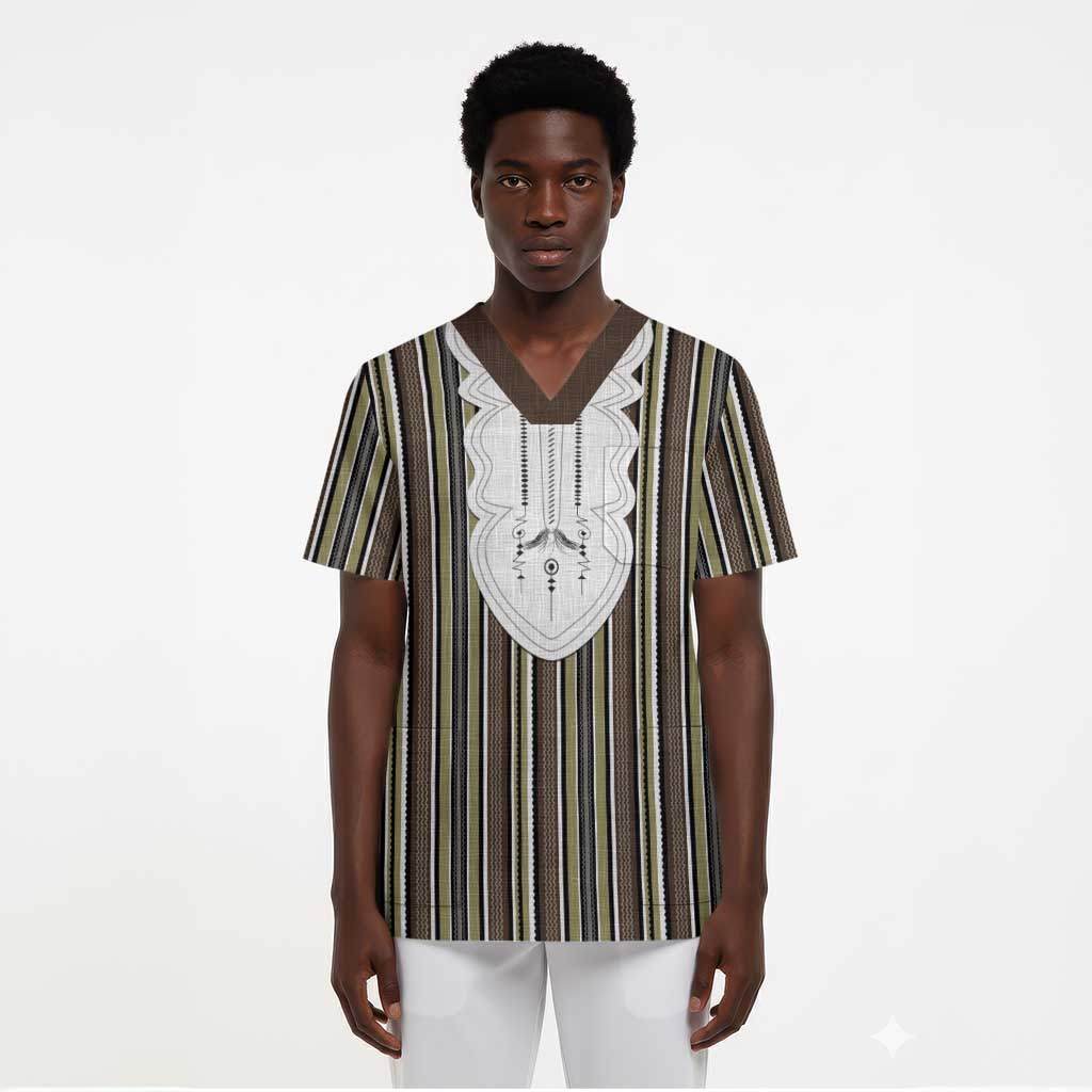 Liberia Kpelle Ethnic Heritage Pattern - Brown Scrub Top - African Pride