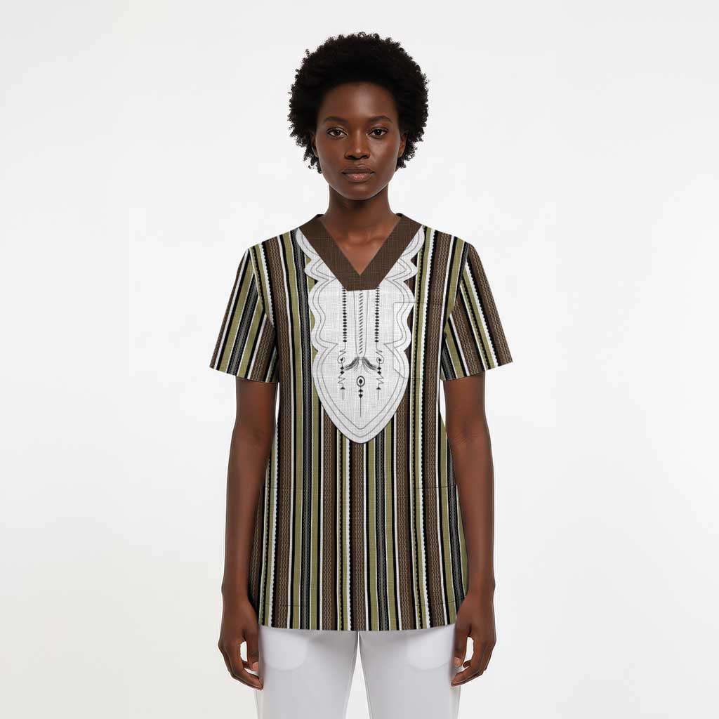 Liberia Kpelle Ethnic Heritage Pattern - Brown Scrub Top - African Pride