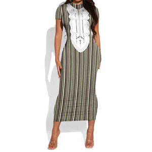 Liberia Kpelle Ethnic Heritage Pattern - Brown Short Sleeve Bodycon Dress - African Pride