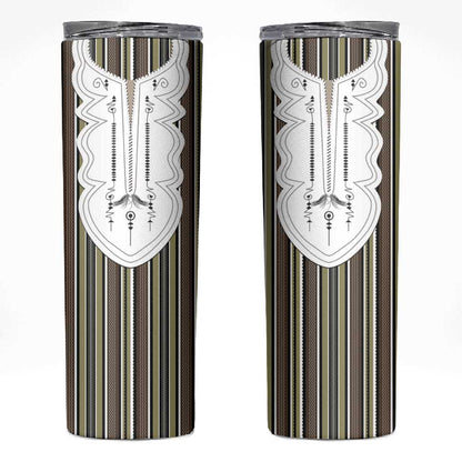 Liberia Kpelle Ethnic Heritage Pattern - Brown Skinny Tumbler - African Pride