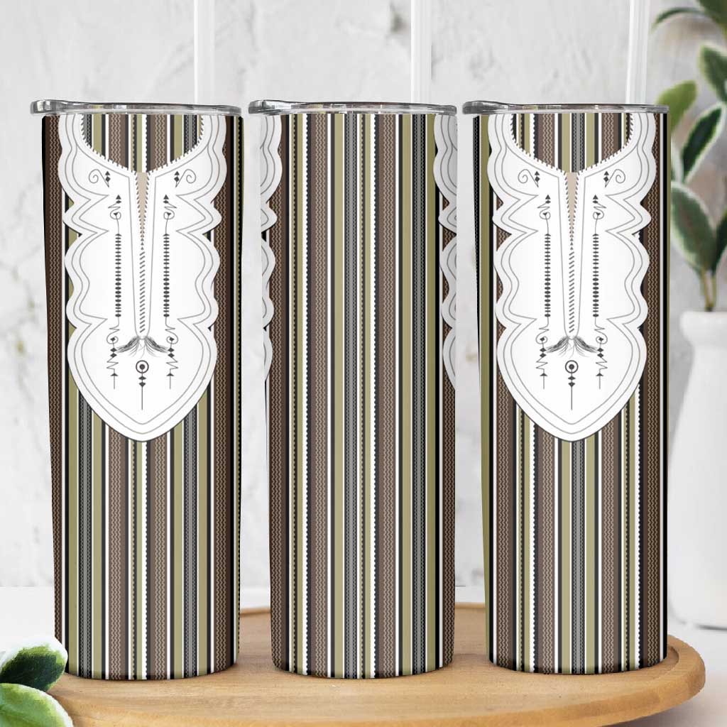 Liberia Kpelle Ethnic Heritage Pattern - Brown Skinny Tumbler - African Pride