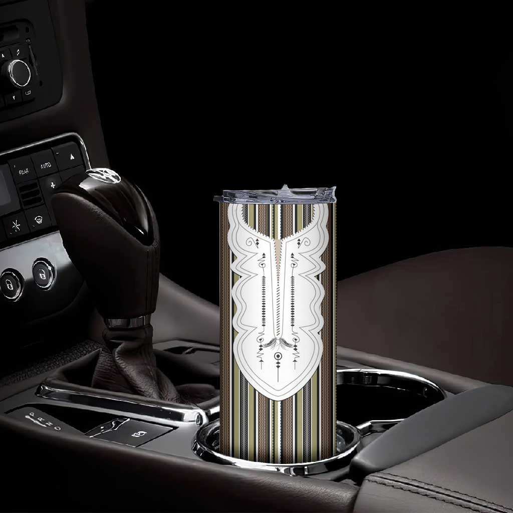 Liberia Kpelle Ethnic Heritage Pattern - Brown Skinny Tumbler - African Pride