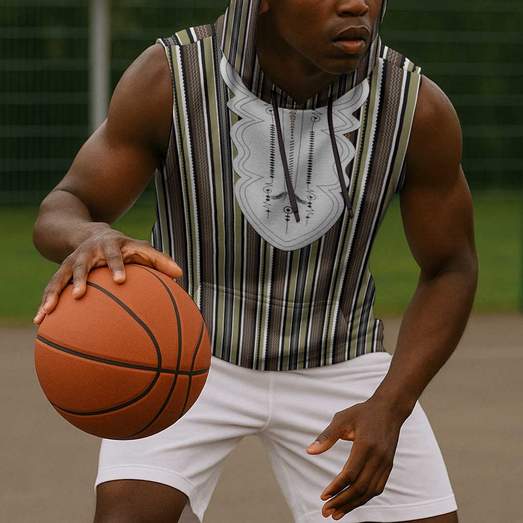 Liberia Kpelle Ethnic Heritage Pattern - Brown Sleeveless Hoodie - African Pride