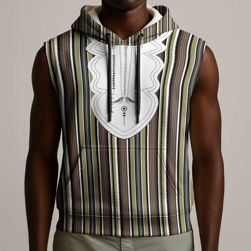 Liberia Kpelle Ethnic Heritage Pattern - Brown Sleeveless Hoodie - African Pride