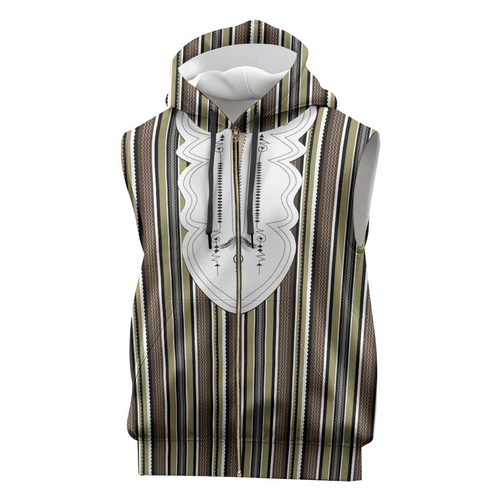 Liberia Kpelle Ethnic Heritage Pattern - Brown Sleeveless Zip Hoodie - African Pride