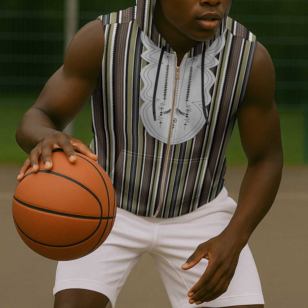 Liberia Kpelle Ethnic Heritage Pattern - Brown Sleeveless Zip Hoodie - African Pride