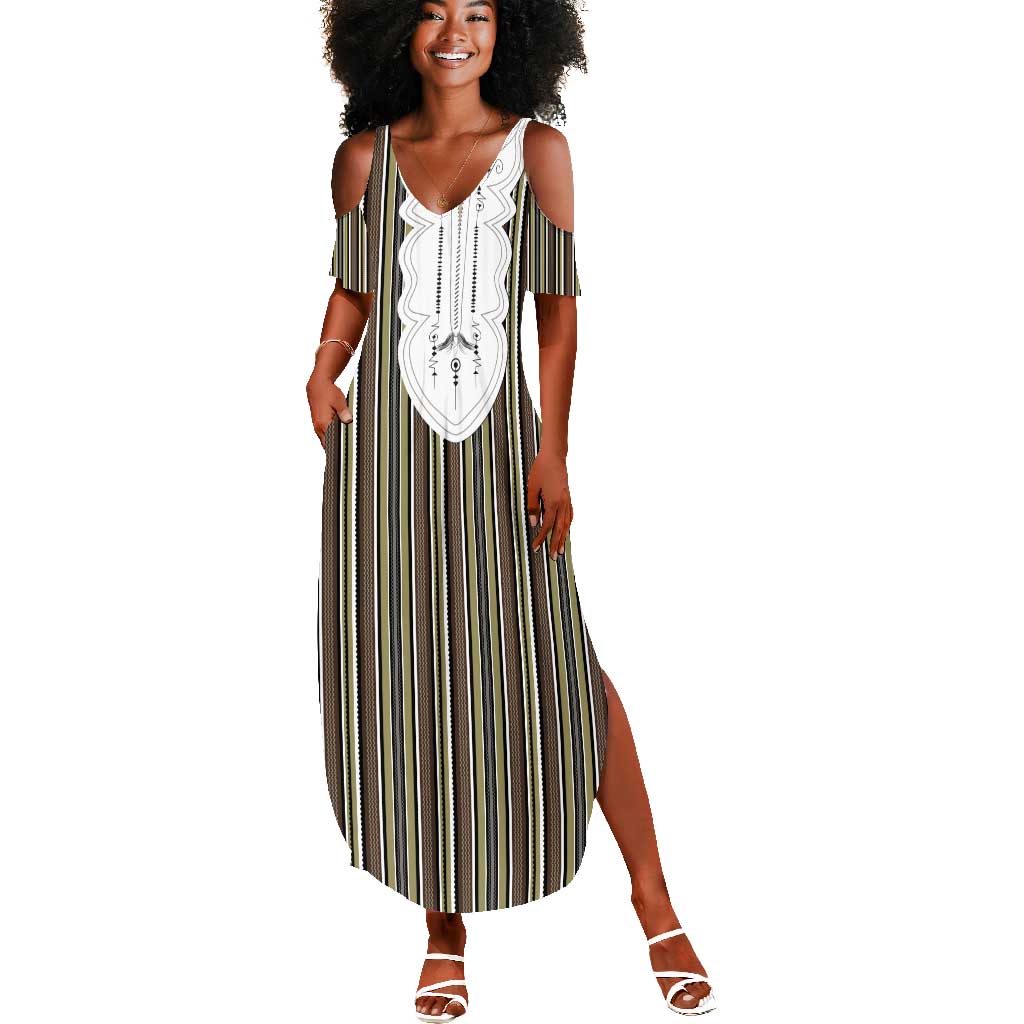 Liberia Kpelle Ethnic Heritage Pattern - Brown Summer Maxi Dress - African Pride