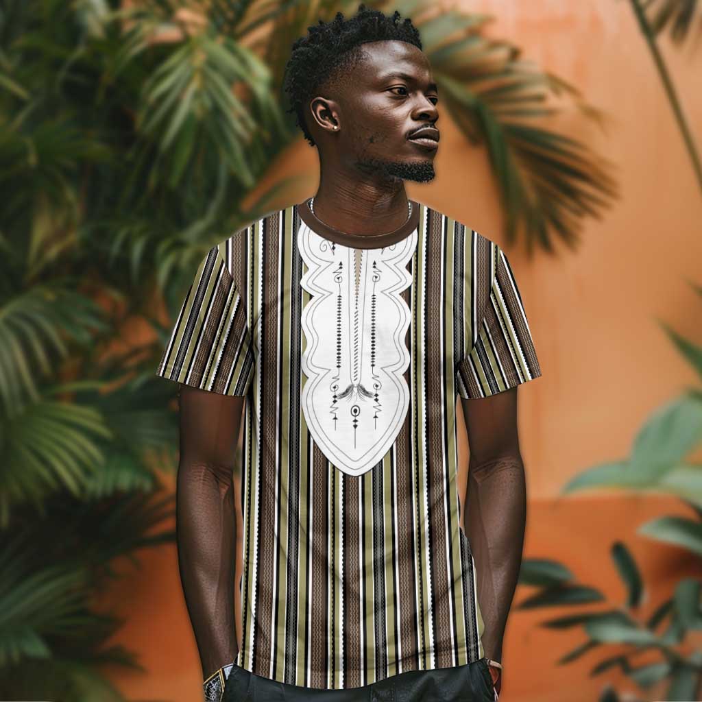 Liberia Kpelle Ethnic Heritage Pattern - Brown T shirt - African Pride