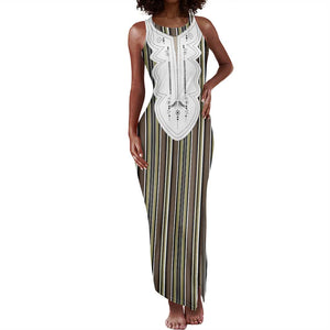 Liberia Kpelle Ethnic Heritage Pattern - Brown Tank Maxi Dress - African Pride