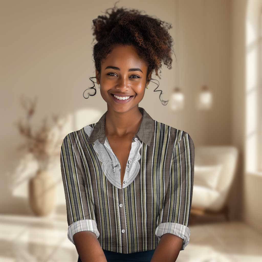 Liberia Kpelle Ethnic Heritage Pattern - Brown Women Casual Shirt - African Pride