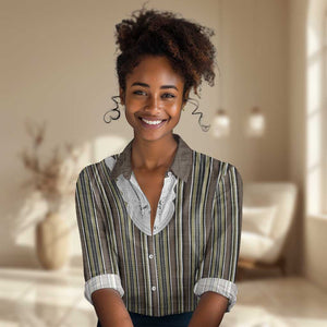 Liberia Kpelle Ethnic Heritage Pattern - Brown Women Casual Shirt - African Pride