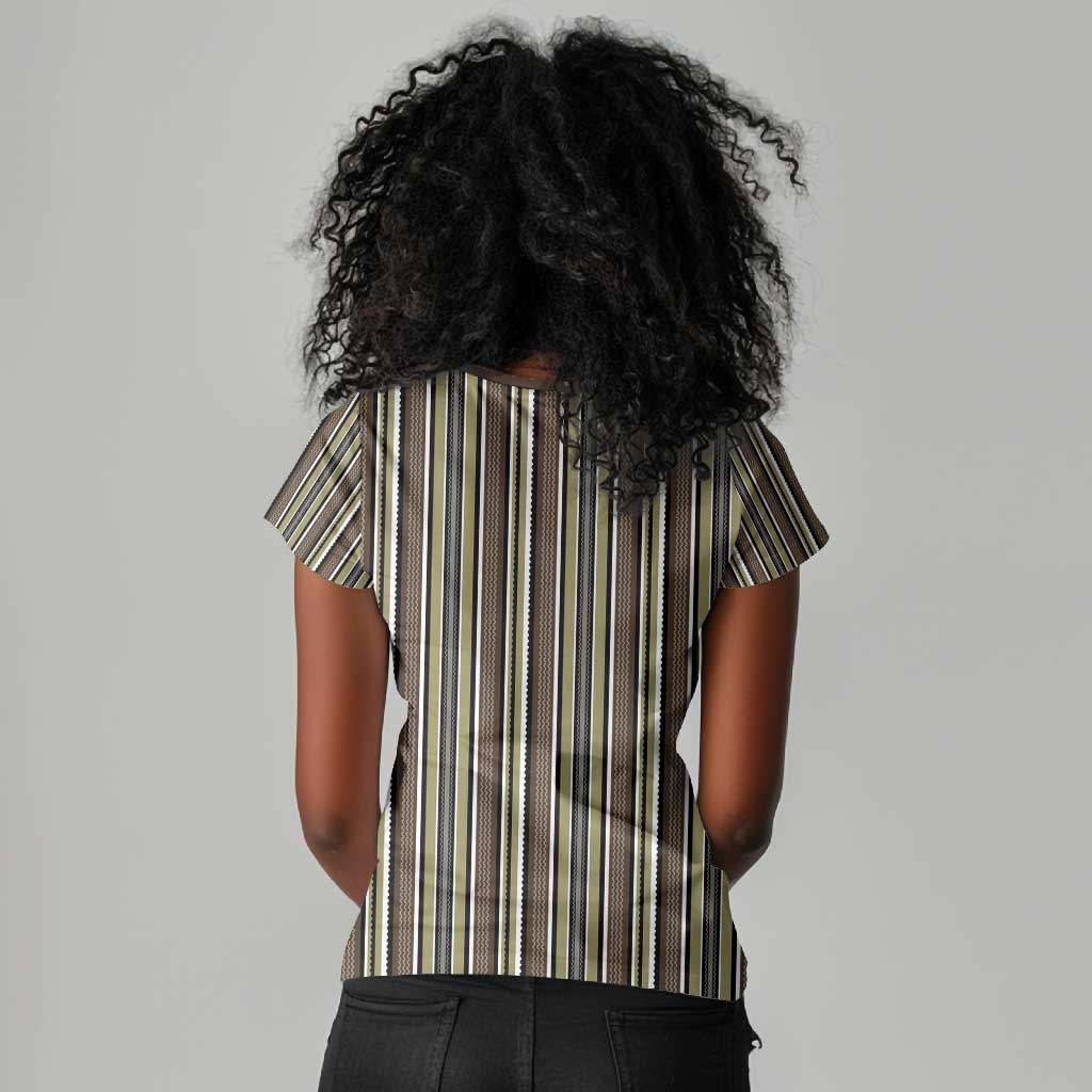 Liberia Kpelle Ethnic Heritage Pattern - Brown Women V-Neck T-Shirt - African Pride