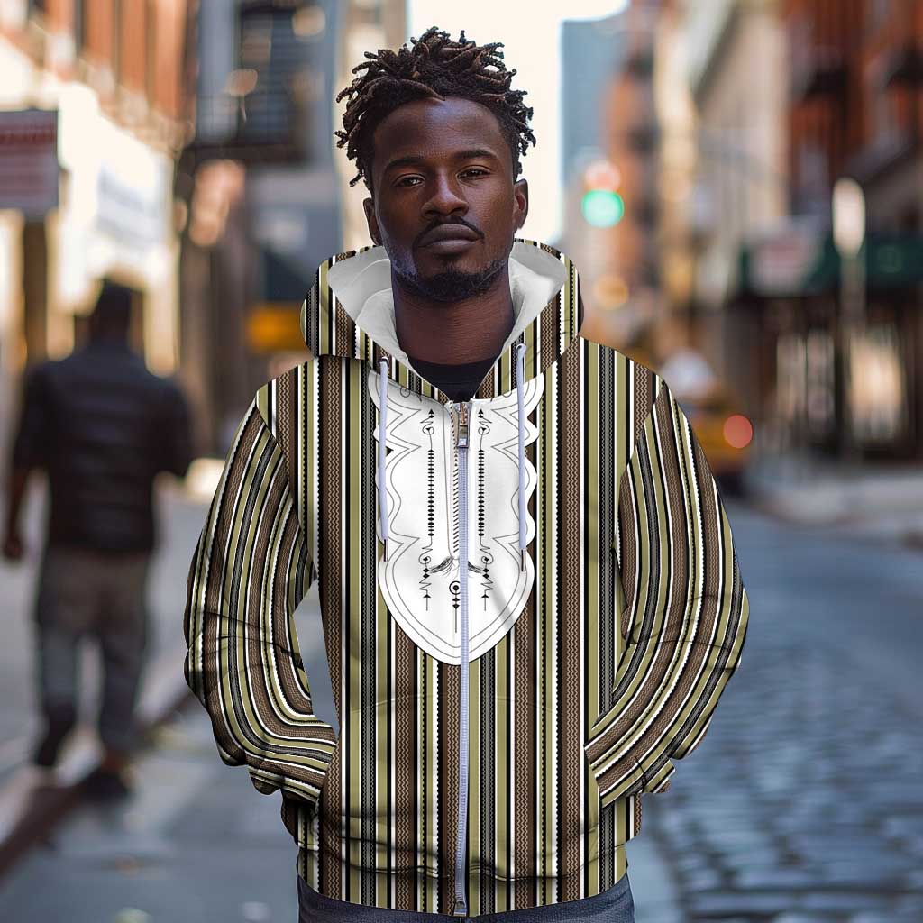 Liberia Kpelle Ethnic Heritage Pattern - Brown Zip Hoodie - African Pride