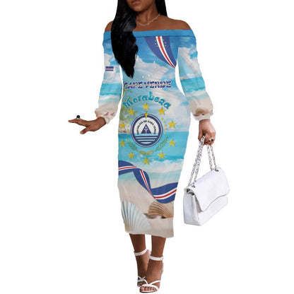 Cape Verde Morabeza Off The Shoulder Long Sleeve Dress Paradise Ocean - African Pride