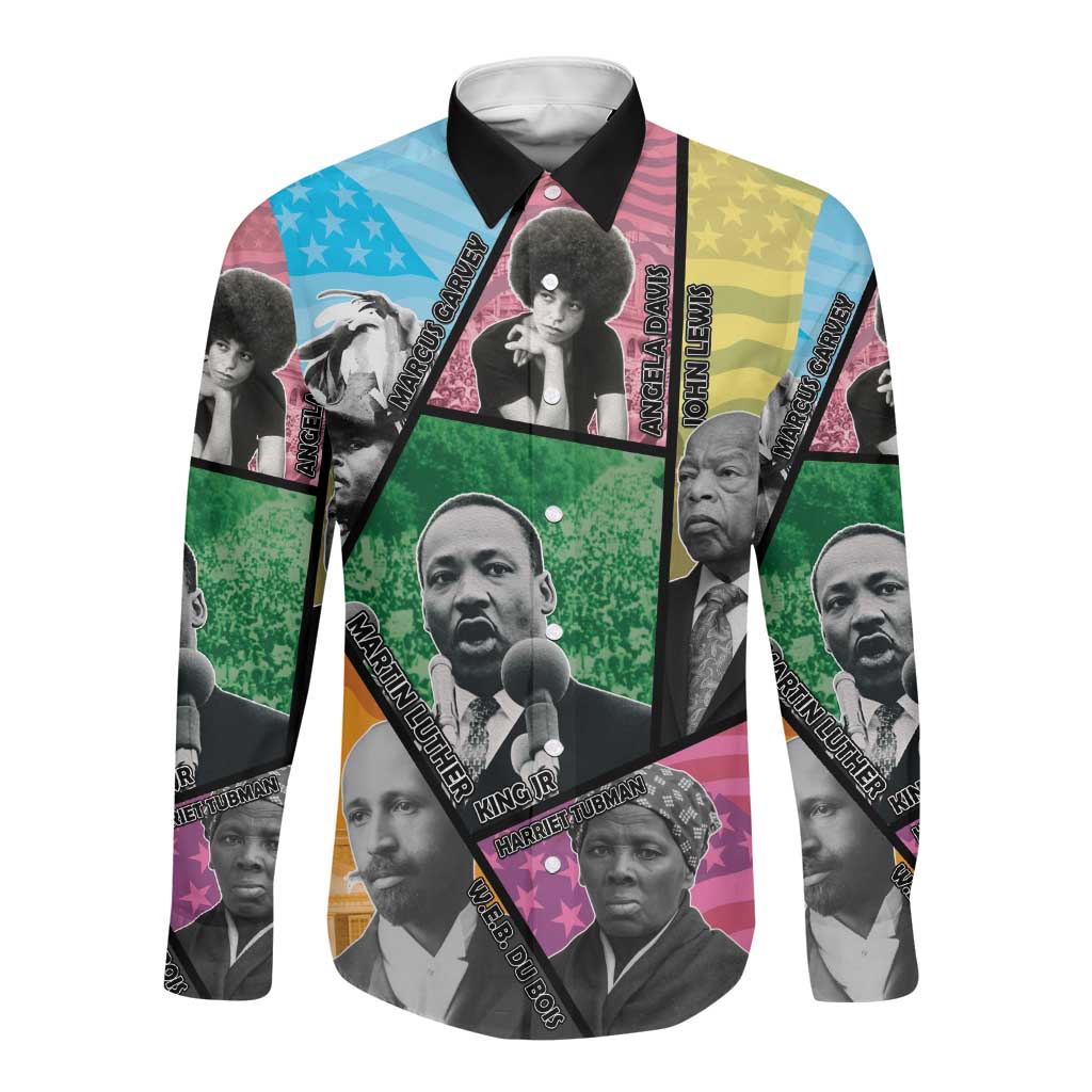 Civil Rights Leader Long Sleeve Button Shirt Black History Tribute - African Pride