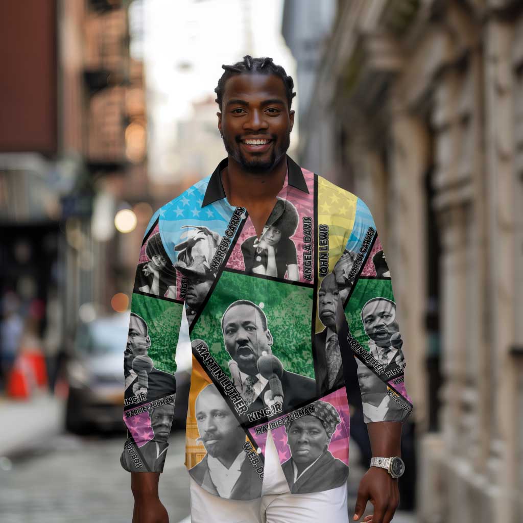 Civil Rights Leader Long Sleeve Button Shirt Black History Tribute - African Pride