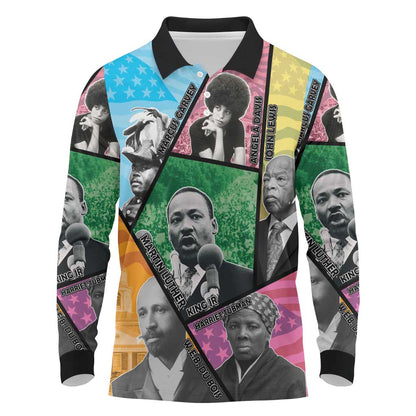 Civil Rights Leader Long Sleeve Polo Shirt Black History Tribute - African Pride