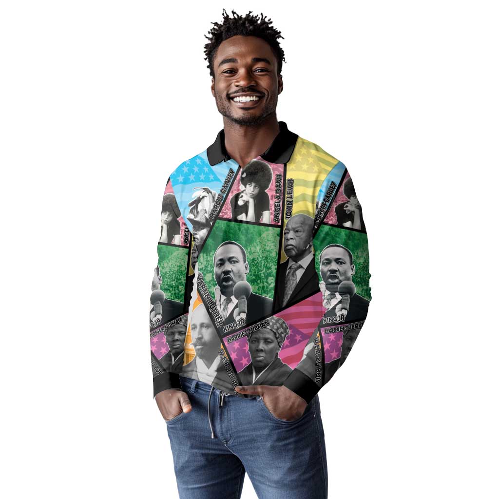 Civil Rights Leader Long Sleeve Polo Shirt Black History Tribute - African Pride
