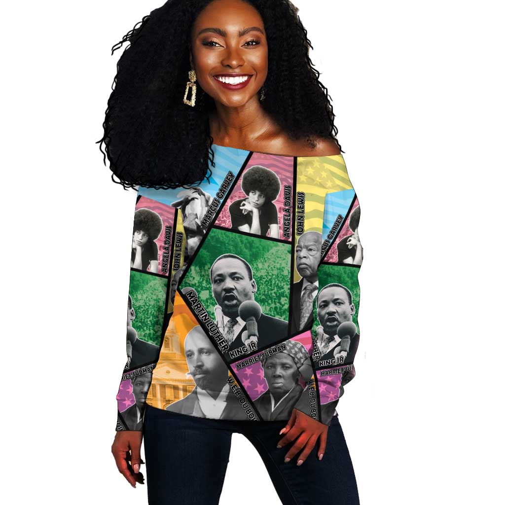 Civil Rights Leader Off Shoulder Sweater Black History Tribute - African Pride