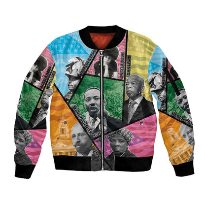 Civil Rights Leader Sleeve Zip Bomber Jacket Black History Tribute - African Pride