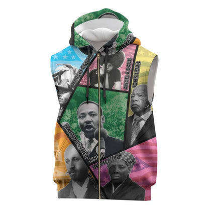 Civil Rights Leader Sleeveless Zip Hoodie Black History Tribute - African Pride