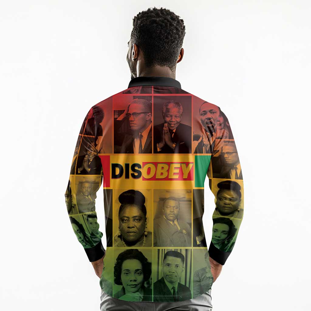 Disobey Freedom Fighters Long Sleeve Polo Shirt African American Heroes - African Pride
