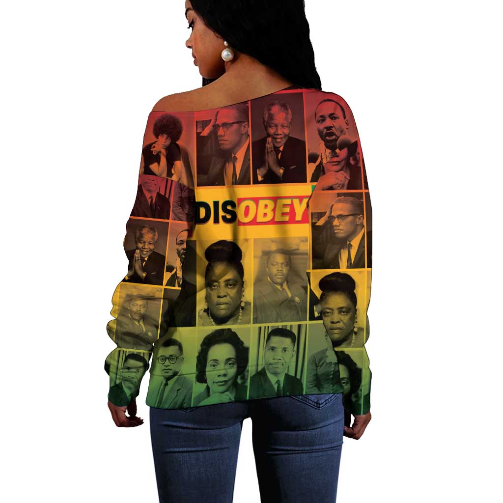 Disobey Freedom Fighters Off Shoulder Sweater African American Heroes - African Pride