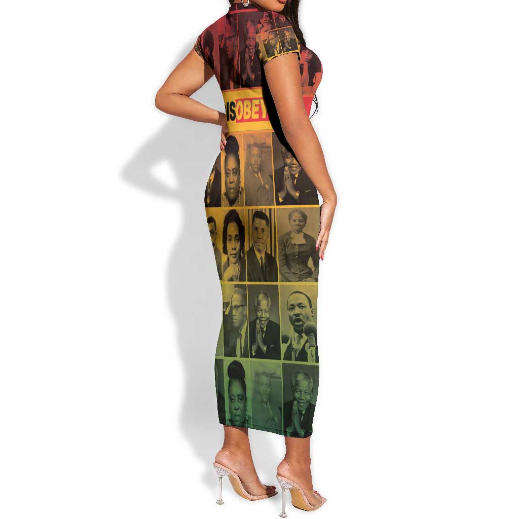 Disobey Freedom Fighters Short Sleeve Bodycon Dress African American Heroes - African Pride