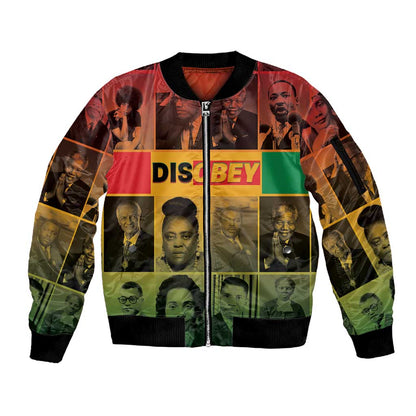 Disobey Freedom Fighters Sleeve Zip Bomber Jacket African American Heroes - African Pride