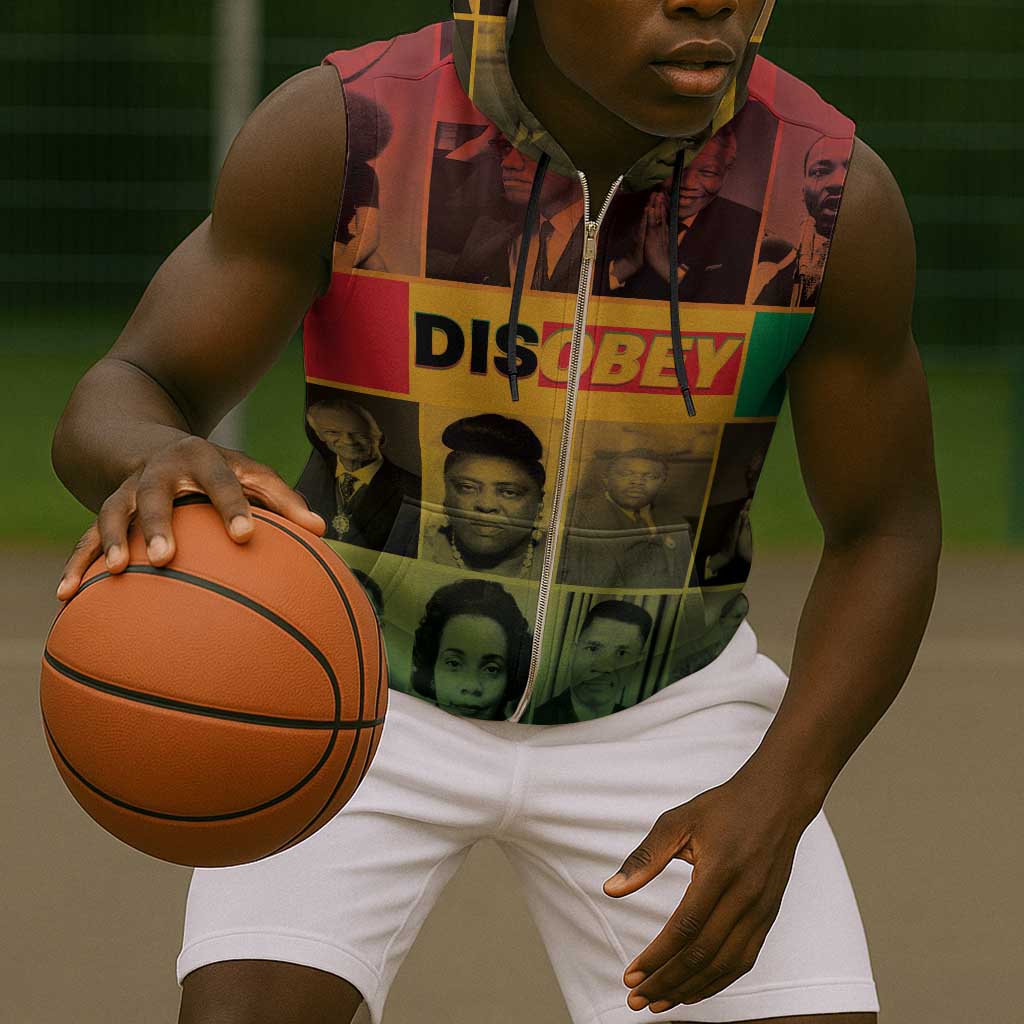 Disobey Freedom Fighters Sleeveless Zip Hoodie African American Heroes - African Pride
