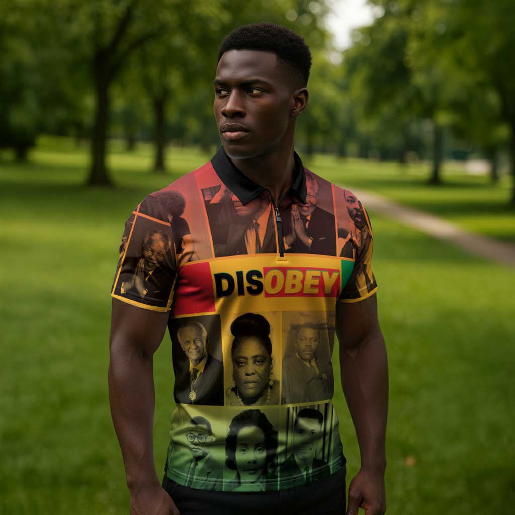 Disobey Black History Tribute Zipper Polo Shirt Honoring the Civil Rights Legacy