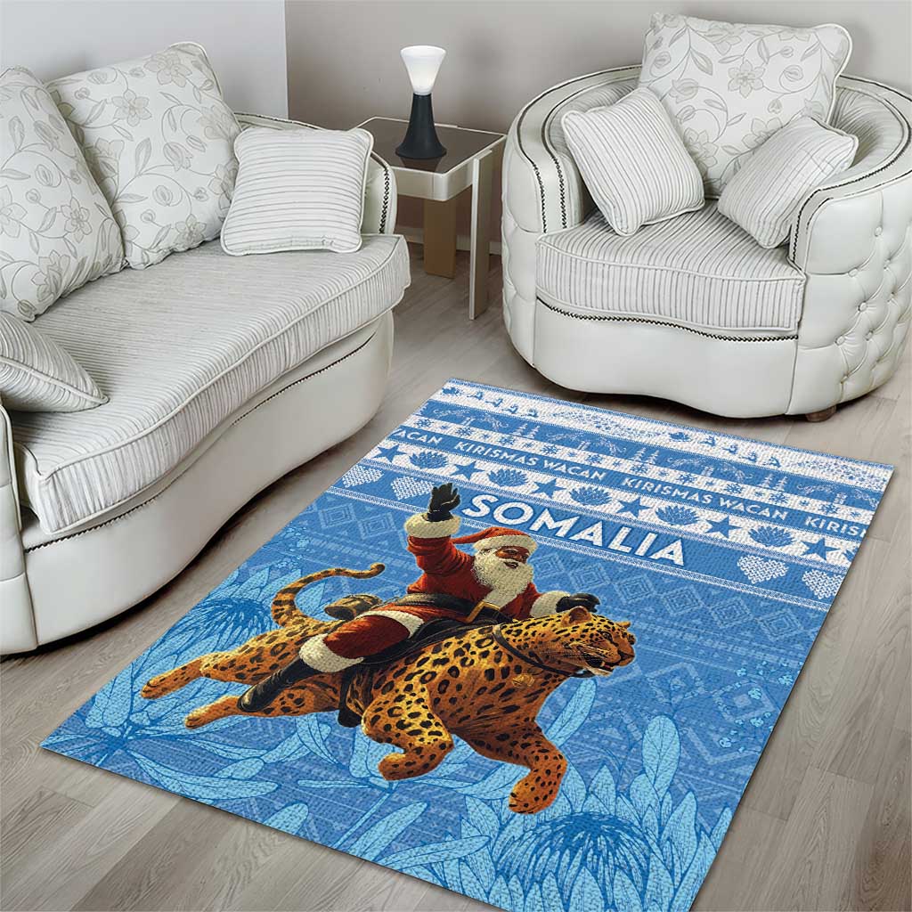Afro Somalia Christmas Area Rug Black Santa Riding Leopard - African Pattern