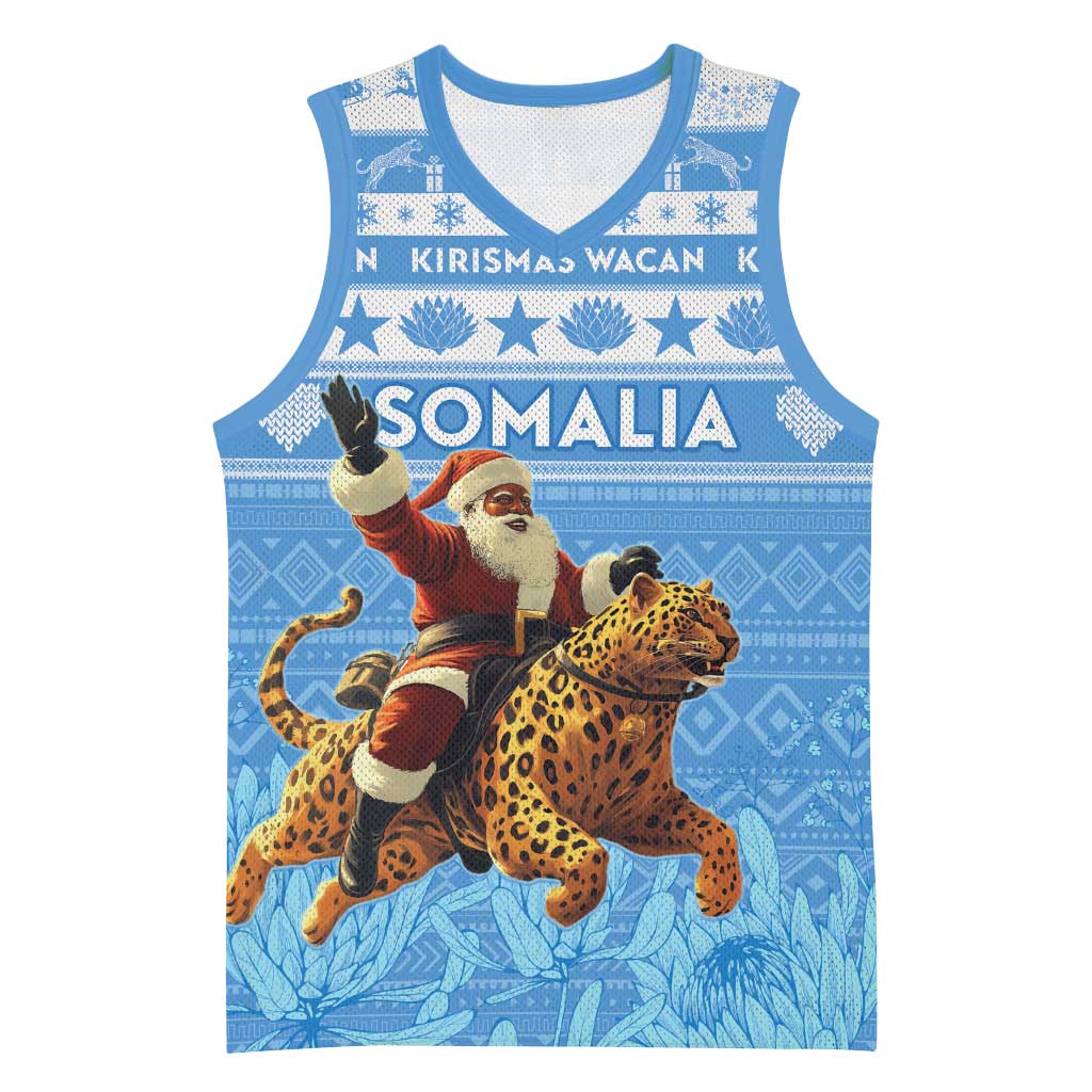 Personalized Afro Somalia Christmas Basketball Jersey Black Santa Riding Leopard - African Pattern - African Pride