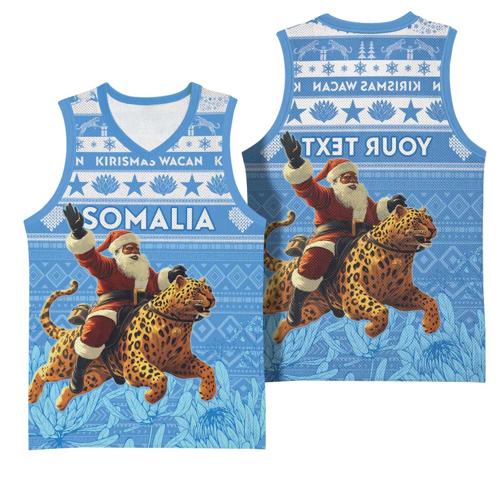 Personalized Afro Somalia Christmas Basketball Jersey Black Santa Riding Leopard - African Pattern - African Pride