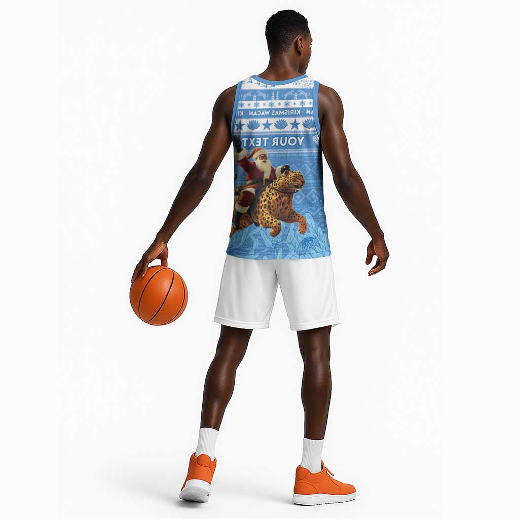 Personalized Afro Somalia Christmas Basketball Jersey Black Santa Riding Leopard - African Pattern - African Pride