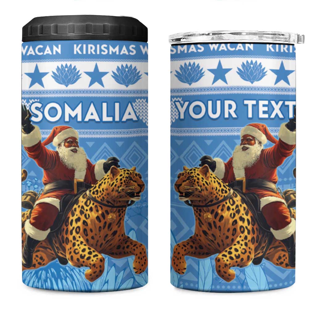 Personalized Afro Somalia Christmas 4 in 1 Can Cooler Tumbler Black Santa Riding Leopard - African Pattern
