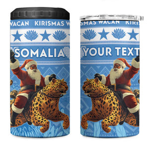 Personalized Afro Somalia Christmas 4 in 1 Can Cooler Tumbler Black Santa Riding Leopard - African Pattern