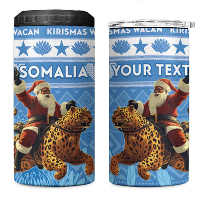 Personalized Afro Somalia Christmas 4 in 1 Can Cooler Tumbler Black Santa Riding Leopard - African Pattern