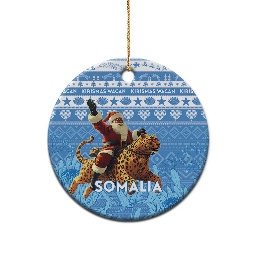 Personalized Afro Somalia Christmas Ceramic Ornament Black Santa Riding Leopard African Pattern
