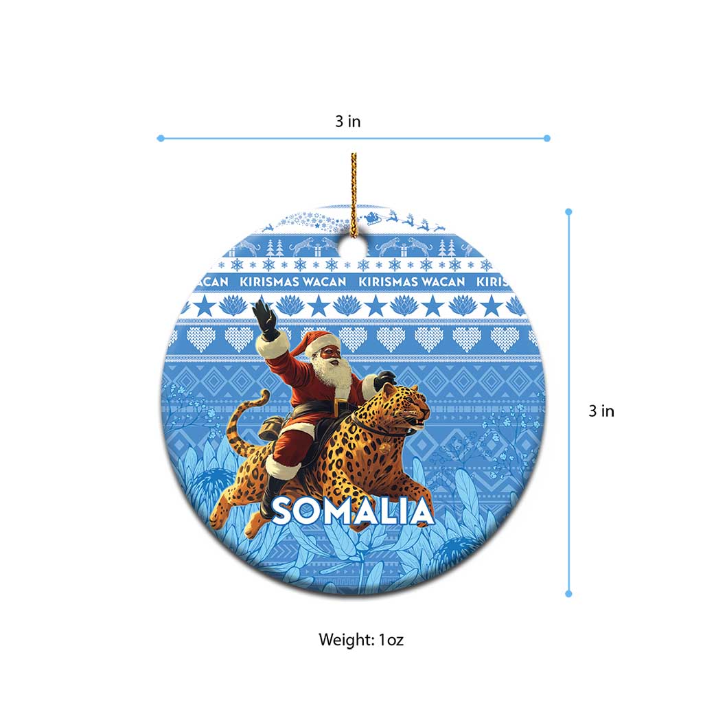 Personalized Afro Somalia Christmas Ceramic Ornament Black Santa Riding Leopard African Pattern