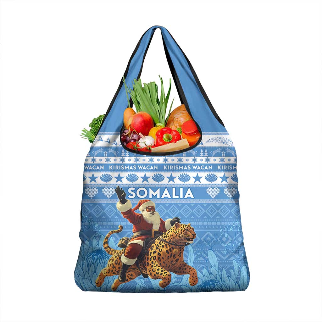 Afro Somalia Christmas Grocery Bag Black Santa Riding Leopard - African Pattern