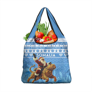 Afro Somalia Christmas Grocery Bag Black Santa Riding Leopard - African Pattern