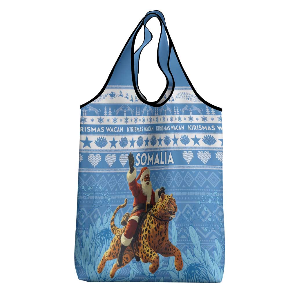 Afro Somalia Christmas Grocery Bag Black Santa Riding Leopard - African Pattern