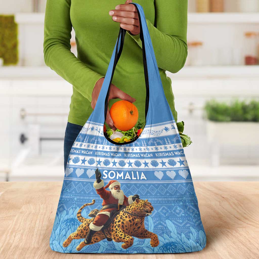 Afro Somalia Christmas Grocery Bag Black Santa Riding Leopard - African Pattern