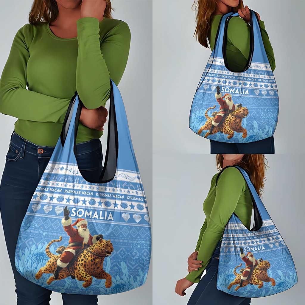 Afro Somalia Christmas Grocery Bag Black Santa Riding Leopard - African Pattern
